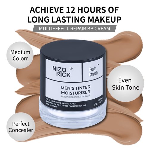 NIZORICK Men's BB Cream Foundation,Hydrating Non-Greasy Tinted Moisturizer for men, Long Lasting Matte Concealer Full Coverage Men CC Cream Foundation for All Skin Types, 30g/1.05 oz
