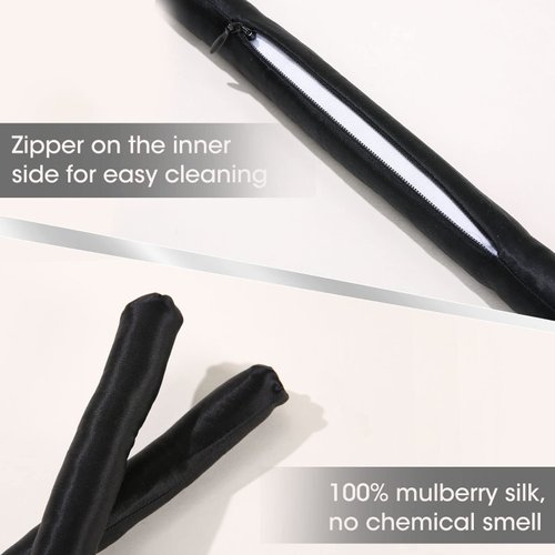 DAISYSILK 100% Mulberry Silk No Heat Hair Curler Headband Silk Heatless Curling Rod for Long Hair for More Comfortable Sleep Overnight, Black