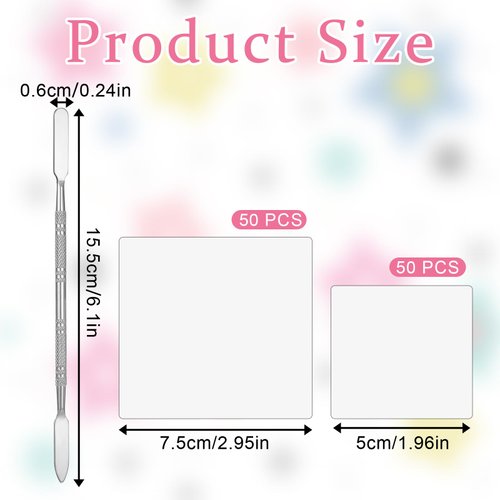 Oruola 100 Sheets Disposable Nail Art Palette Paper,Paper Palette Makeup Mixing,2 Sizes of Waterproof Portable Nail Art Palette with Stainless Cosmetic Spatula for Makeup Nail Gel Mixing Home Salon