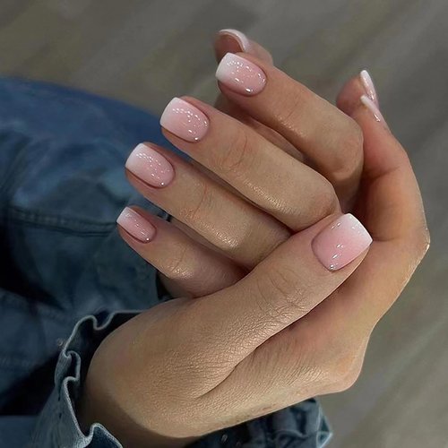 6packs (144pcs) French Tip Short Press on Nails-Short Square Press on Nails，OPkssnails Medium Fake Nails with Glue,Reusable Glue on nails,Press On Nails Kit Stronger Adhesion Press On Gel Nails