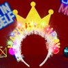 GENBREE Light Up Happy Birthday Headband Birthday Crown Ball Hair Band Party Festival Hair Accessories for Women (Gold)