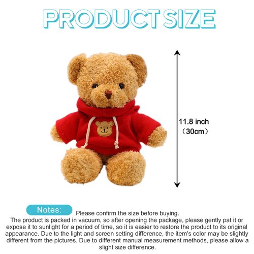 AUCOOMA Teddy Bear Stuffed Animal Cute Red Hoodie Bear Plush Toys Gifts for Kids 11.8 Inches