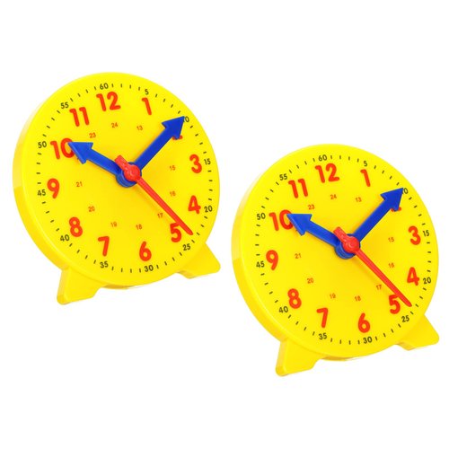 PATIKIL 4 inch Teaching Clock, 2 Pack Learn Clock Learning Tell Time Analog Clock Demonstration Clock 24 Hour 3 Pointers Geared Movement for Classroom Teacher, Yellow