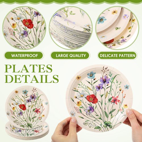 Sunnyray 80 Pcs Wild Floral Party Plates 7 in Wildflower Disposable Dessert Dinner Paper Plates Dinnerware Decor Wedding Plates for Garden Birthday Tea Party Baby Shower Supplies(Classic Style)
