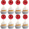 24 PCS Red Disco Ball Cupcake Toppers, Disco Ball Cupcake Picks, Mini Disco Ball Cake Toppers Disco Theme Cake Decorations for Disco Theme Party 70s Disco Party Decorations