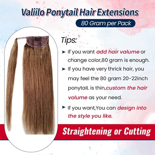 Ponytail Extensions Real Human Hair Ash Brown Hair Extensions Pony Tail 18 inch 80g for Women Wrap Around Pony Tail for Remy Hair