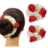 Generic CREATIVE ZONE Mogra Gajra Hair Accessories, 4 Pcs Floral Wreaths for Hair Bun, White with Red Flowers, Scented Rubber Bands, for Women and Girls