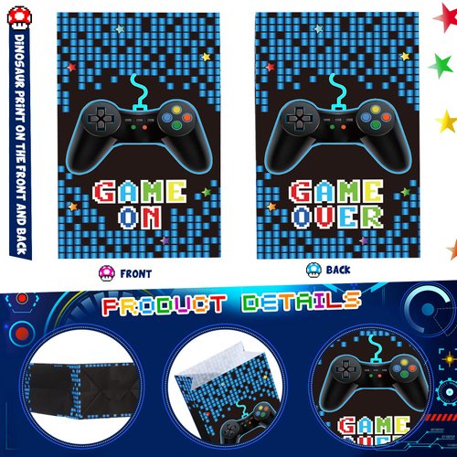 24 Pack Gamer Party Favor Bags Video Game Party Supplies Theme Candy Goodie Bag Game on Party Bags with Stickers for Kids Birthday Party Decorations, 8.66 x 5.12 x 3.15 Inches