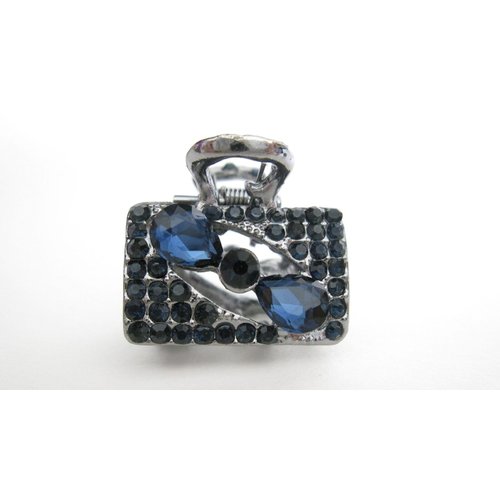 Small mini dark silver blue crystal square hair claw clip bridal clip