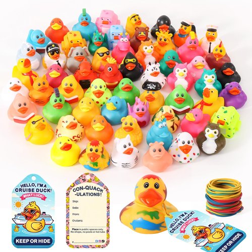 ANGGIKO 90 Pcs Cruise Ducks Kits Includes 30 Pcs Cruise Ducks 30 Pcs Cruising Duck Tags and 30 Pcs Rubber Bands, Assortment Rubber Ducks for Cruise Ships Hiding Carnival Ducking Party Favors (30)