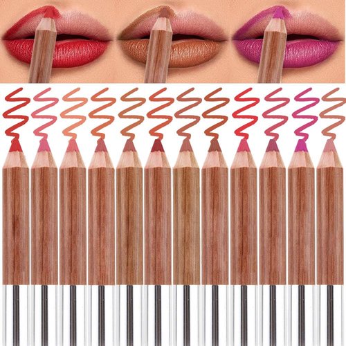 12 Pcs Lip Liner Pencil Set Wooden, Firm yet Smooth, Contour and Line with Ease, Red& Brown Lip Liner Comfortable&Hydr ating&Moisturizing, Rich Pigmented Color, Long Lasting delineadores de (Set A)