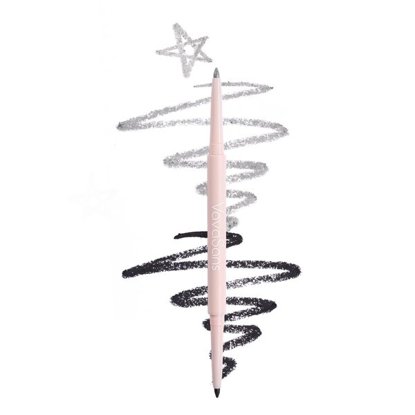 VavaSans Gel Eyeliner Mechanical Pencil Black and Silver Dual Ended Two Color Retractable Eye Liner Pigmented Smooth Creamy Textured Waterproof Smudge Proof Long Lasting Makeup