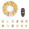 WOKOTO 6 Boxes Gold Metal Nail Studs Rose Star Moon Feather Nail Charm Kit 3D Nail Art Jewelry Decoration With 1Pc Tweezers And Picker Pencil
