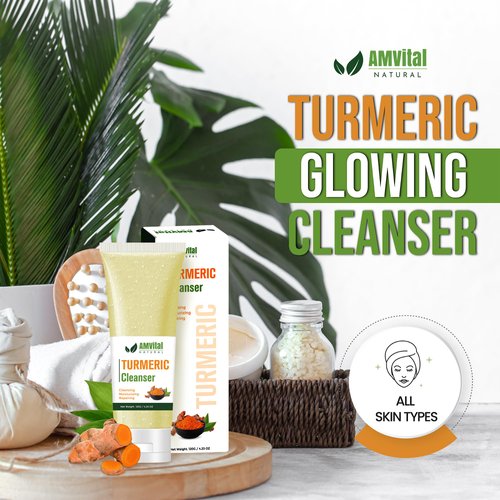 AMVital Turmeric Face Wash - Premium Turmeric Facial Cleanser for Radiant Skin - Gentle Tumeric Face Wash with Natural Ingredients - Deep Cleansing and Nourishing Daily Skincare Solution