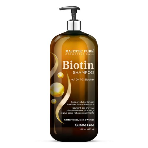 Majestic Pure Biotin Shampoo for Hair Growth - Volumizing Shampoo for Hair Loss - with DHT-3 Blocker - Hydrating & Nourishing - Sulfate Free, for Men & Women - Thin Hair Shampoo - 16 fl oz