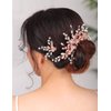Denifery Wedding Pink Rhinestone Pearls Flower and Leaf Hair Comb Bridal Vintage Headpiece Crystal Women Hair Comb Bridal Hair Comb with 2 Pins Wedding Hair Piece Wedding Accessories