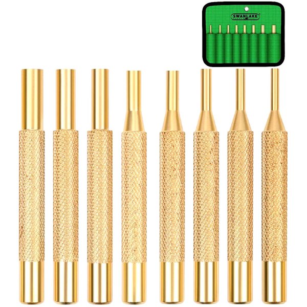 SWANLAKE 8-Piece Brass Punch Set, Removing Repair Tool1/8" - 5/16" Brass Pin Drive Punch Set