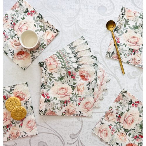 Pink Roses Paper Napkins Floral Decoupage Luncheon Size Disposable Napkins 20-Count -13" x 13" (Unfolded) Gorgeous Roses