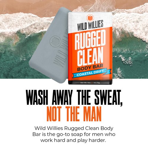 Wild Willies Moisturizing Mens Bar Soap - Bath Soaps with Shea Butter for Odor Protection - Natural Body Bar for Men - Coastal Drift Scent, 3 Pack