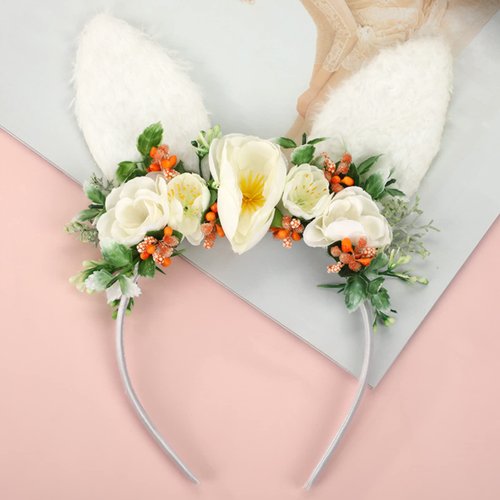 NIUEFH Easter Bunny Ears Headband and Glasses, Spring Bunny Ears Flower Crown headband For Kids and Adults Easter Headwear Accessories