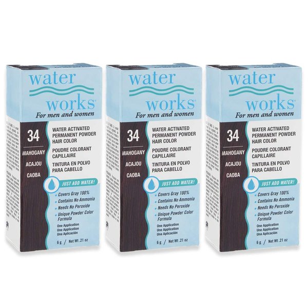 Water Works Powder Hair Color, Permanent, 3 packs (Mahogany)