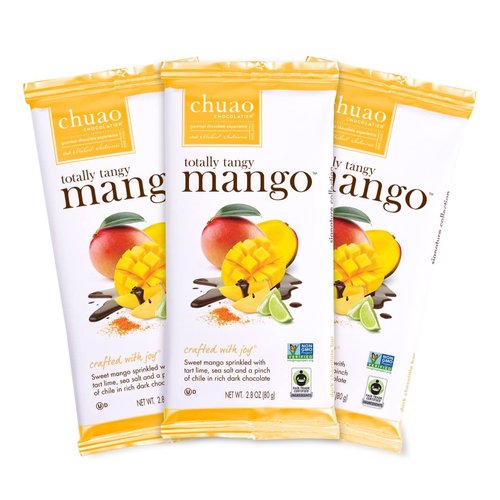 Chuao Chocolatier Totally Tangy Mango Gourmet Dark Chocolate Bars | Chile Lime Mango No Preservatives | For Gift Baskets, Christmas, Valentines, Birthday, Care Package | 3 Pack