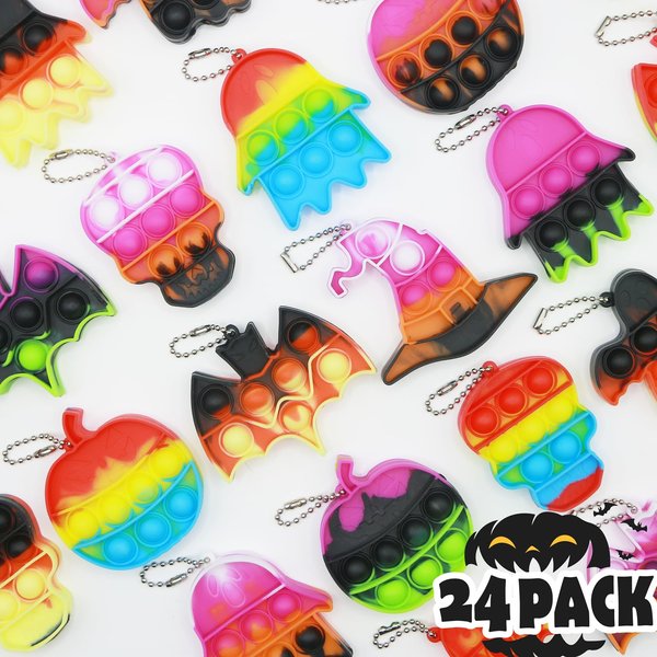 VodeDrge Halloween Party Favors for Kids, Halloween Toys Bulk with Keychain, 24 Pack Mini Pop Bubbles, Stress Toys, Stress Relief Sensory Fidget Toys for Kids School Classroom