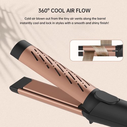 AIKO 2 in 1 Cool Airflow Curler Titanium Curling Wand 1-Inch Hair Smoothing Iron Styler Professional Straight and Curl Hair Tools with Anti-Scald Dual Voltage Gift (Rose Gold Black)