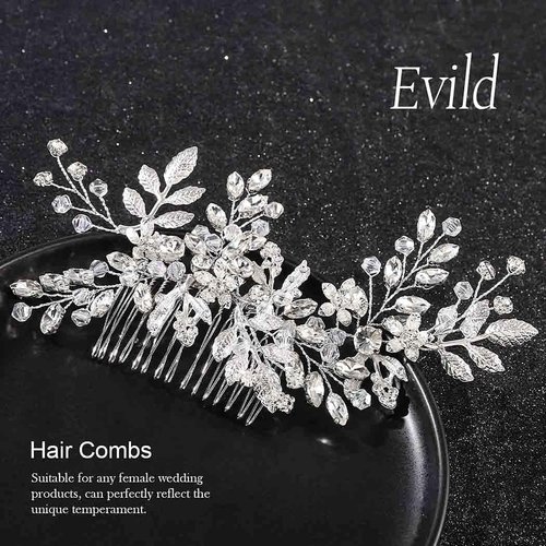 Evild Rhinestone Wedding Hair Comb Leaf Bead Headpieces Clip Crystal Bridal Headdress Flower Accessories for Brides and Bridesmaids (Silver)