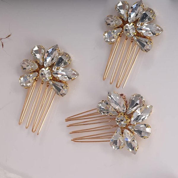Rumtock 3pcs Ruby Red Crystal Sparkle Cute Hair Comb for Brides Bridesmaid Flower Girl Hair Styling Hair Accessories Prom Girls Banquet Women (Gold)