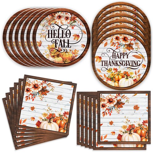 48Packs Thanksgiving Day Party Supplies 24 Plates + 24 Napkin Birthday Thanksgiving Day Party Decorations