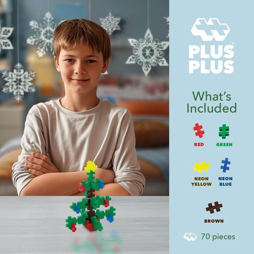 Plus Plus 3D Puzzle Building Block Set, 70 Mini Interlocking Pieces, Fun Holiday Activities for Kids - Christmas Tree Mini Maker Tube