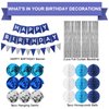 Birthday Decorations for men- Happy Birthday decorations | Banner | Sign,Blue Birthday Party Decorations for boys,include riangle flags ，Foil Curtain Backdrop， Hanging Swirls，Honeycomb Balls(blue5)