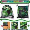 Winrayk 12 Sets Video Game Party Favors Gamer Birthday Supplies, Gaming Drawstring Bags Glow In The Dark Tattoos Stickers, Video Game Gifts Toys Game On Goodie Bag Stuffers Gamer Party favors Supplies