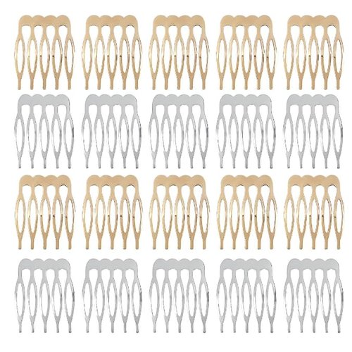 20Packs Silver and Golden 5 Teeth Small Hair Side Combs,Plain Blank Crafting DIY Slide Combs,Small Tiny Hair Side Combs,Bridal Wedding Veil Combs for Fine Hair,Styling Tools and Appliances,Hair Combs