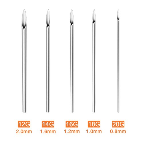 Ear Nose Piercing Needles - Autdor 100pcs Mixed Piercing Needles 12G 14G 16G 18G and 20G Hollow Needles for Ear Nose Navel Nipple Lip Tongue Piercing Kits Piercing Tools Piercing Supplies
