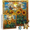 Stained Glass Puzzles for Adults 1000 Pieces and up, PICKFORU Sunflowers Puzzle as Home Decor, Butterfly Flower Puzzles as Home Decor