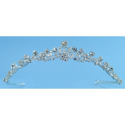 Delicate Bridal Tiara of Austrian Heart-Shaped Rhinestone and Rhinestone-Encrusted Vines and Flowers for Wedding, Prom, Quinceañera or Other Special Events #909Hcs