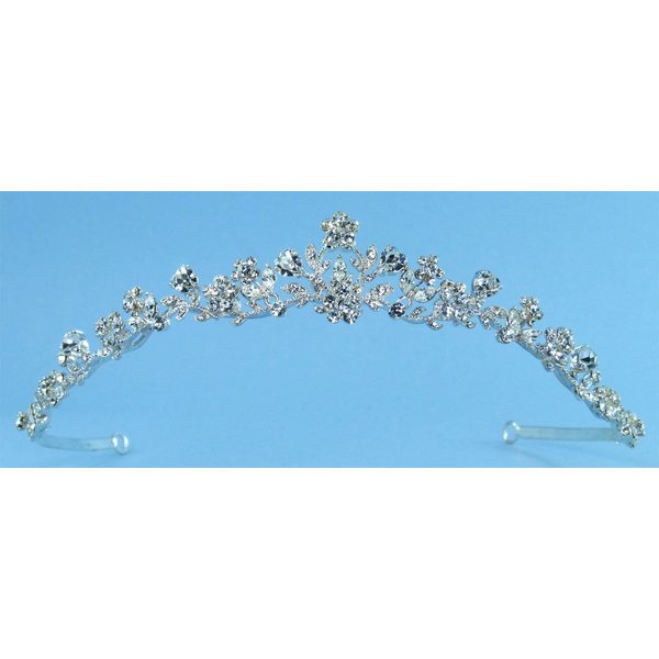 Delicate Bridal Tiara of Austrian Heart-Shaped Rhinestone and Rhinestone-Encrusted Vines and Flowers for Wedding, Prom, Quinceañera or Other Special Events #909Hcs