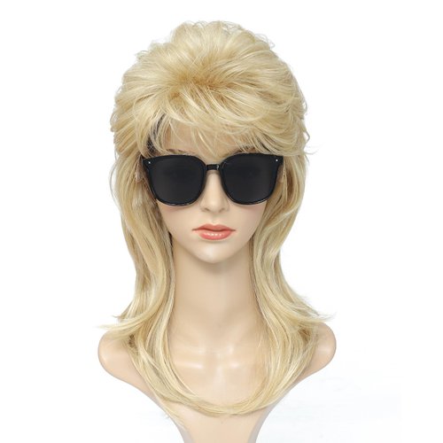 Adequate 80s Mullet Wig for Women Fluffy and Layered Hairpiece for Perfect for Costume Parties and Cosplay (Light Blonde)