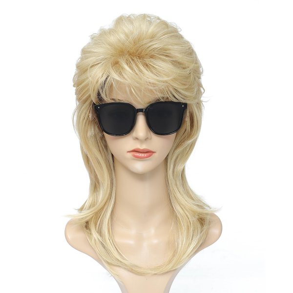 Adequate 80s Mullet Wig for Women Fluffy and Layered Hairpiece for Perfect for Costume Parties and Cosplay (Light Blonde)