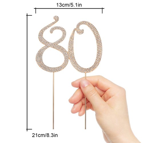 Hatcher lee Bling Crystal 80 Birthday Cake Topper - Best Keepsake | 80th Party Decorations Gold