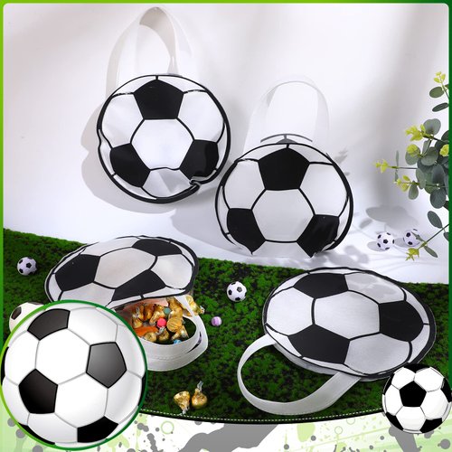 Shihanee Sport Party Favor Bags Ball Themed Party Goody Candy Bags Sport Game Treat Bags Baseball Football Basketball Soccer Non Woven Gift Bags Sport Theme Party Supplies (Soccer,24 Pcs)