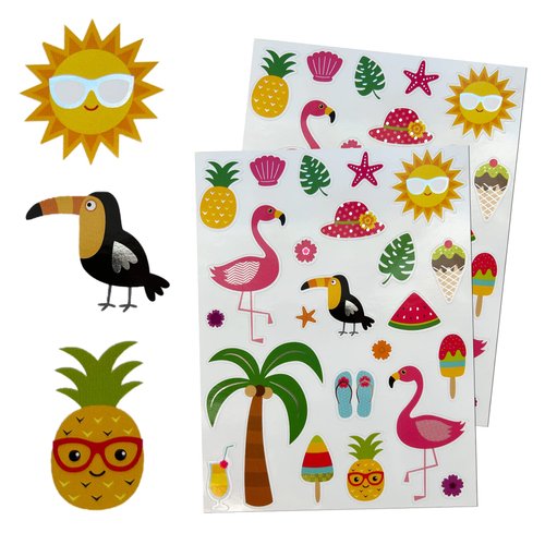 Beach Stickers for Arts and Crafts, Scrapbooking, Planner, Journal Stickers, Tropical Beach Stickers for Party Supplies, Summer Stickers for Kids Flamingos and Ice-Cream, 5 Sheets - 115 Pack