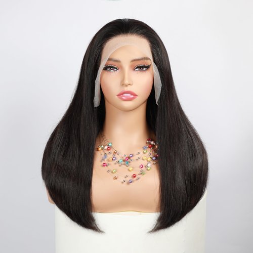 13X4 Straight Lace Front Wigs Human Hair 210% Density Pre Plucked Bleached Tiny Knots 12A Double Drawn Blunt Cutted Long Full and Thick Human Hair With Baby Hair for Black Women 14 Inch