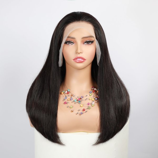13X4 Straight Lace Front Wigs Human Hair 210% Density Pre Plucked Bleached Tiny Knots 12A Double Drawn Blunt Cutted Long Full and Thick Human Hair With Baby Hair for Black Women 14 Inch
