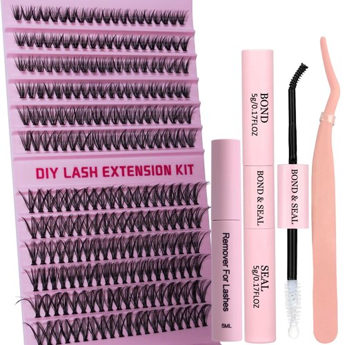 Individual Lashes Kit DIY Eyelash Extension Kit with 240PCS 30D Lash Clusters, Bond and Seal, Glue Remove and Tweezer 9-16MM Mix Eyelashes for Beginners Self Application DIY at Home, by FOINEMYED