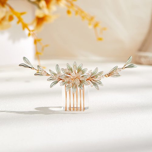 AW BRIDAL Bridal Hair Comb for Wedding in Gold-D, Handmade Alloy Material and Rhinestones, 4.92*2.36, Non-Slip for Bridesmaids Hair Clip, Bridal Hair Accessories for Beides