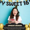 Fulmoon Pre Strung Happy Sweet 16 Banner Glitter Sixteenth Birthday Party Decorations 16th Birthday Party Sign Sweet 16 Party Decorations for Birthday Party Bachelorette Party (Black)