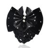 Women Black Bowknot Snood Net Barrette with Rhinestone Elastic Hair Bun Cover Hair Clip Hairnet Lace Bow Headdress for Bank Clerk Nurse Air Hostess